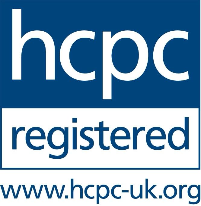HCPC registered logo with website URL on a blue background